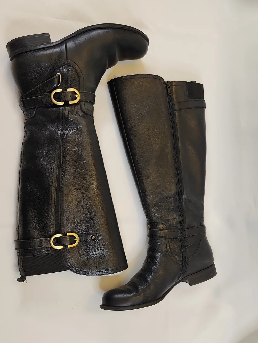 Wide Calf Naturalizer Black Over-the-Knee Leather Boots with Gold Buckles